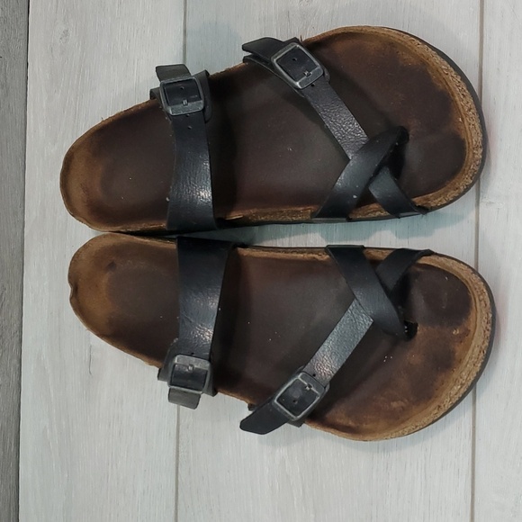 Birkenstock Women Loop Toe Leather Sandals Flats shoes sz 38/7 - Picture 3 of 11